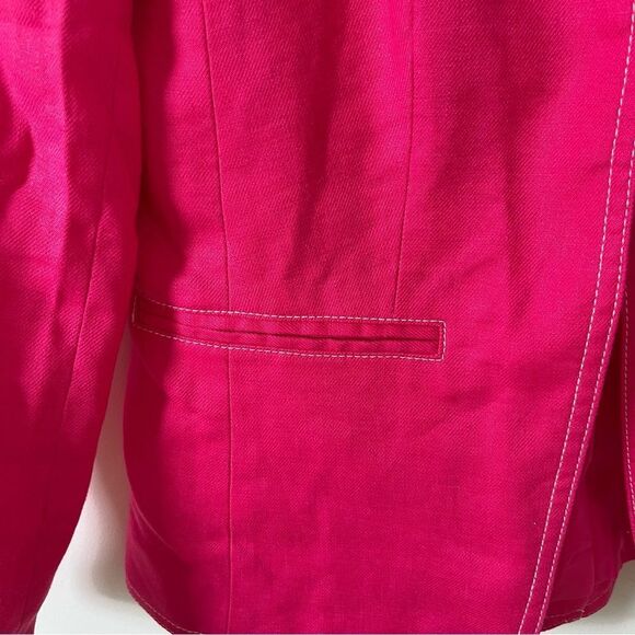 J.Crew NWOT Bright Pink Linen Blend Collarless Open Front‎ Tailored Blazer - Picture 8 of 8